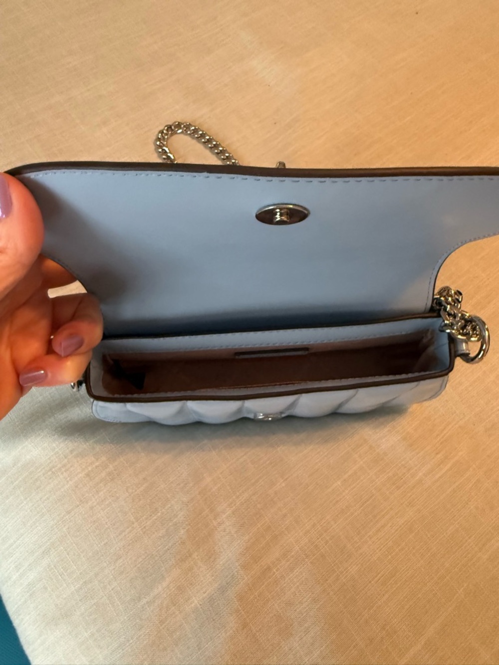 Michael Kors Baby Blue Patent Leather Chain Crossbody - Picture 8 of 12